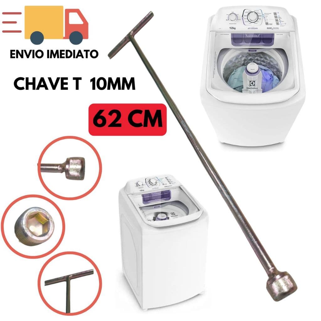 Chave T 10mm Longa 62cm para Limpeza Maquina de Lavar Agitador Brastemp Electrolux