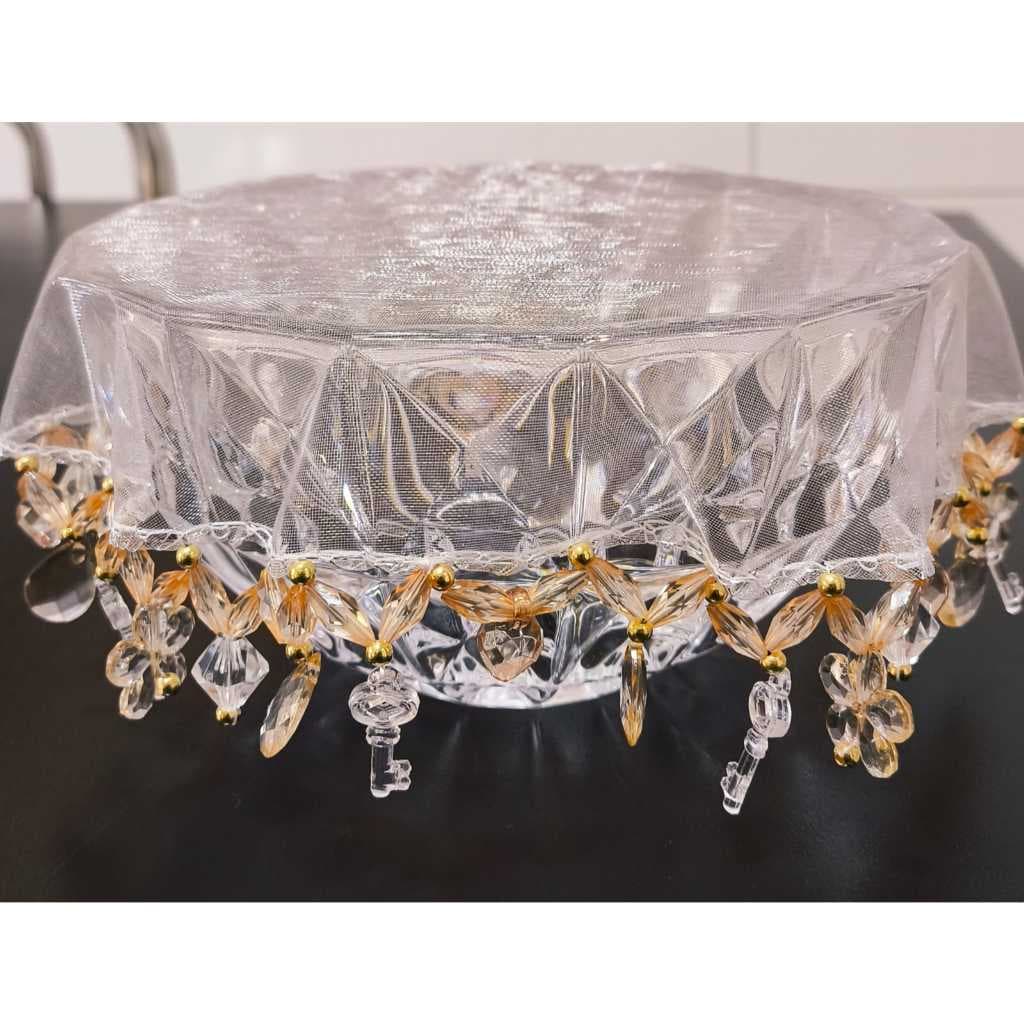 Cobre Fruteira Natalino Com Pedraria Bordado Tule Transparente 35 Cm Fruteira Boleira