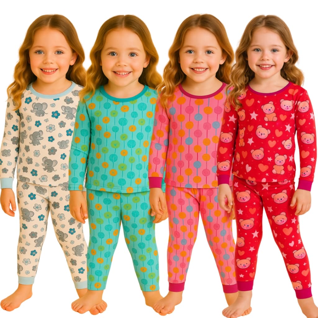 Kit 4 Peças De Pijama Infantil Feminino 2 Calças + 2 Camisetas Manga Longa