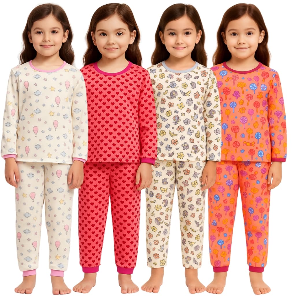 Kit 6 Peças De Pijama Infantil Feminino 3 Calças + 3 Camisetas Manga Longa