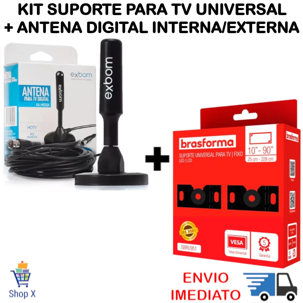 Suporte Para TV Universal Fixo mais Antena TV Digital Interna Externa HDTV UHF VHF 3.5Dbi 4m Amp
