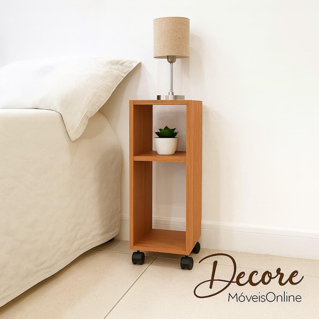 Mesa de Cabeceira Apoio Criado Mudo com Rodinhas MDF Freijó Quarto Decoração - Decore Móveis Online