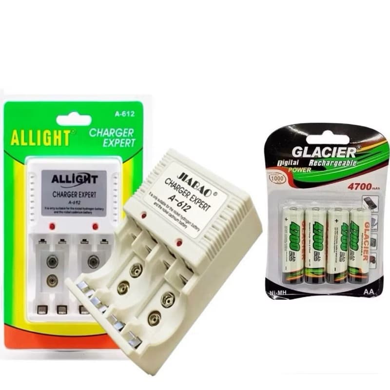 Kit Carregador De Pilhas AA/AAA/Bateria 9v Recarregáveis
