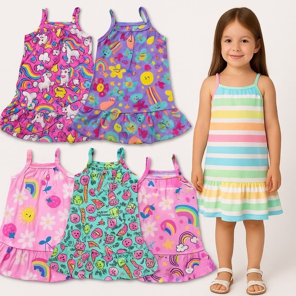 Kit 3 Vestidos Alcinha Infantil Feminino Menina Verão Fresquinho Tamanho 1 ao 8