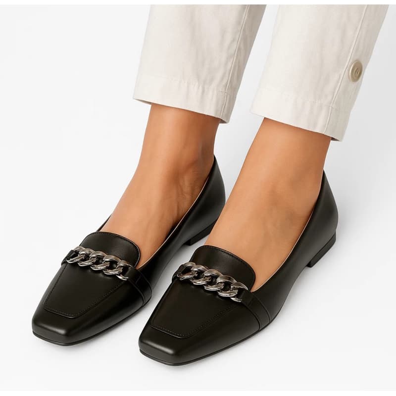 Sapatilha Mocassim Feminina Enfeite Corrente Dourada Elegante