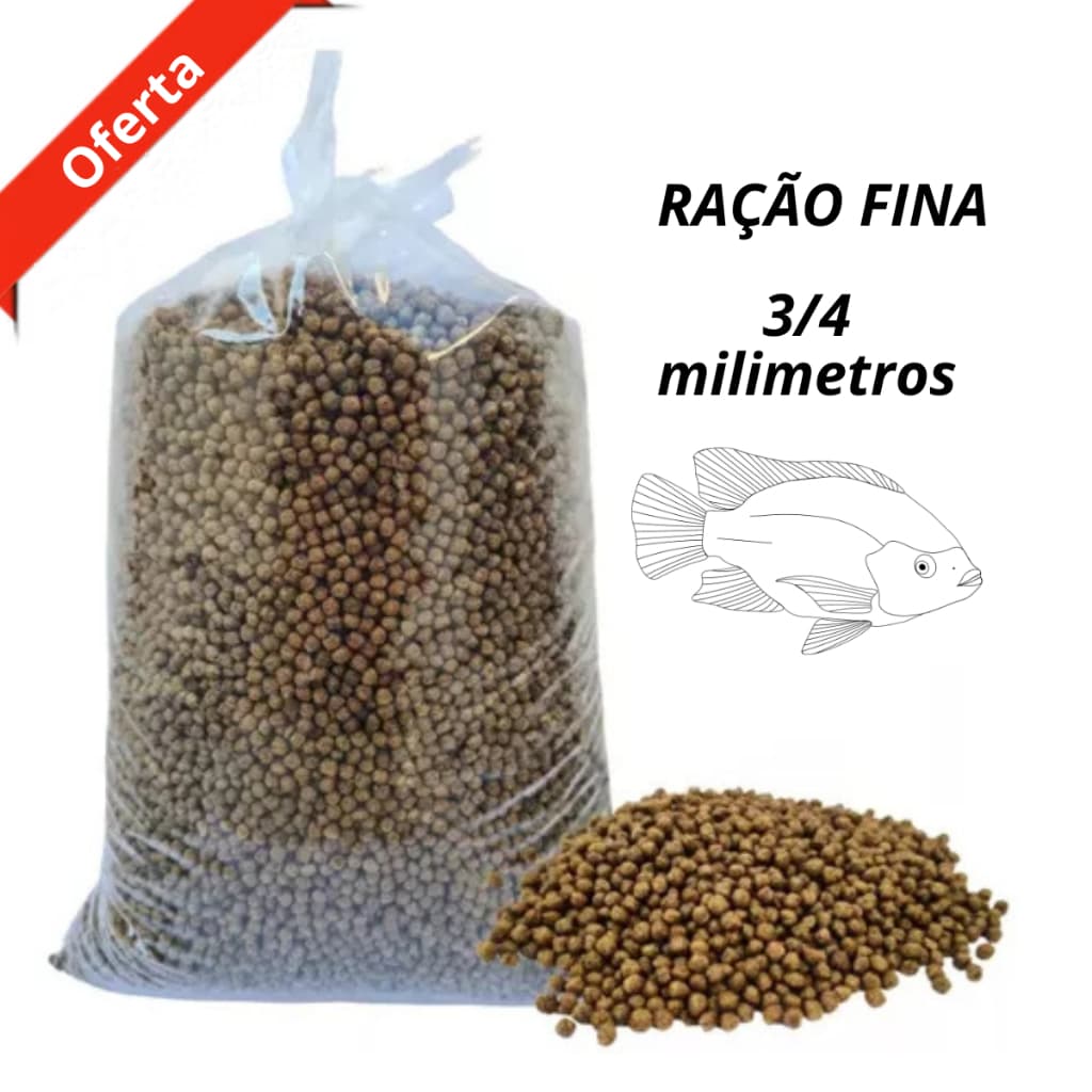 Até 5kg Ração Fina 3/4mm Engorda/Crescimento - Peixe Tilápia, Carpa - Alevinos INICIAL 36% Proteína