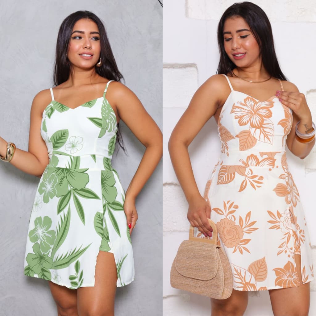 Macaquinho Short Saia Feminina Duna estampado e liso  Casual  e Elegante Decote em V Alça Fina