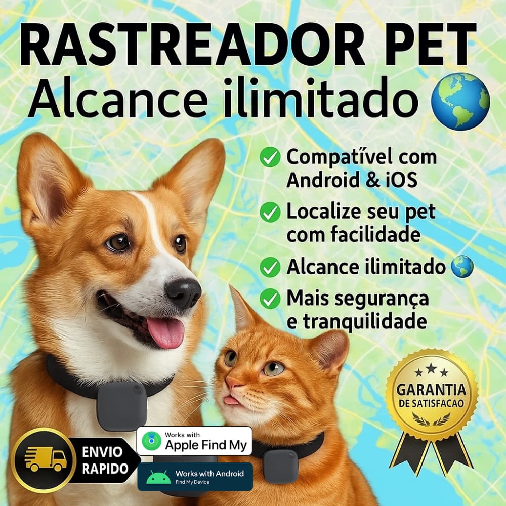 Rastreador PET iPhone Android Localizador Sem limite de distância