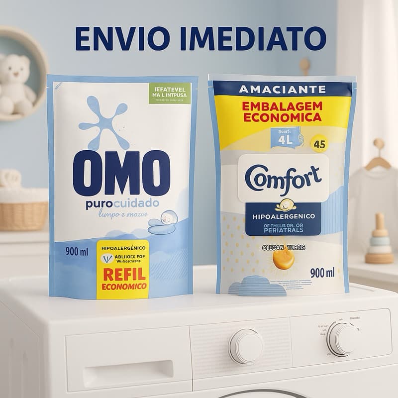 Kit Omo Puro Cuidado + Comfort Hipoalergênico 900ml bebe  – Refil Econômico Envio Imediato
