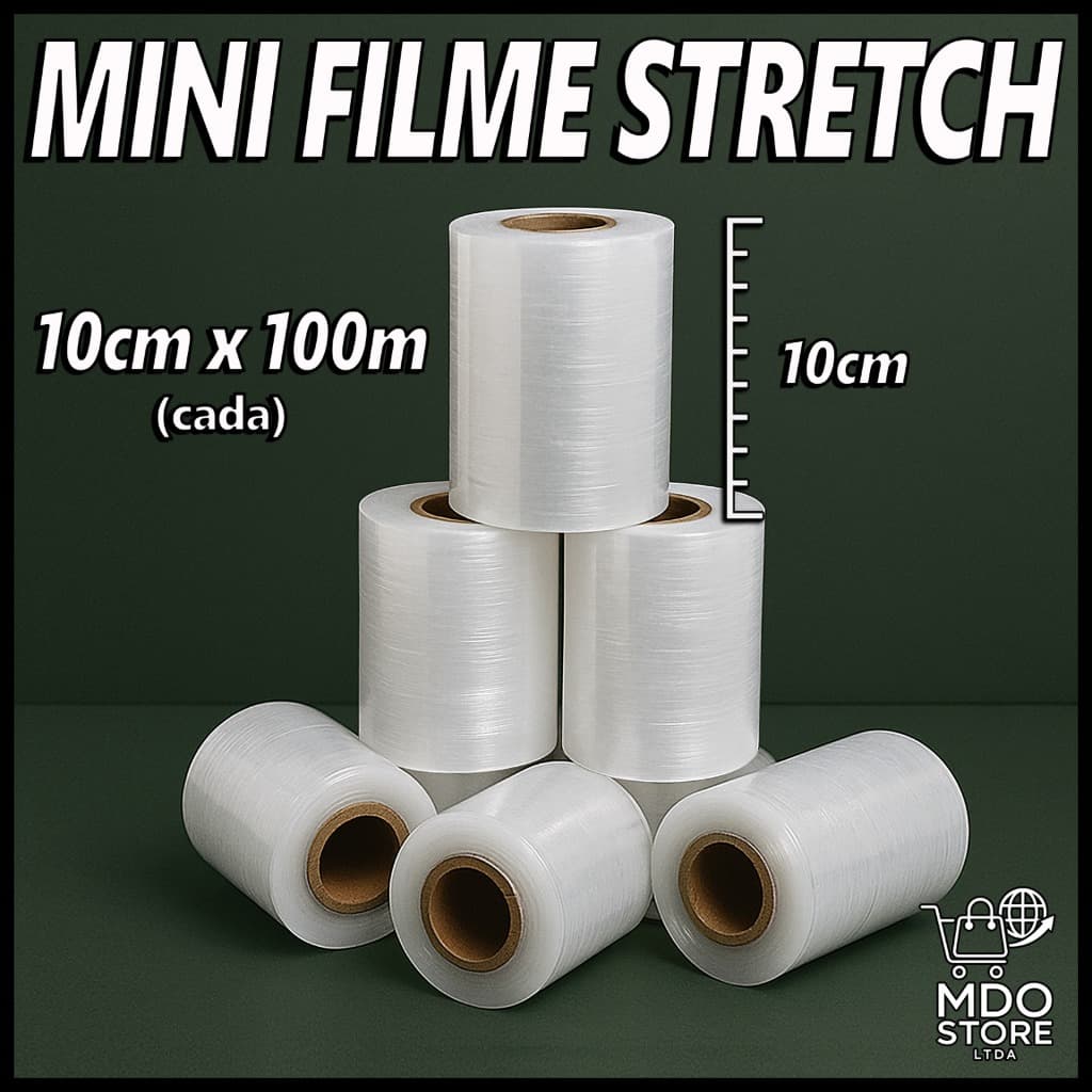 Filme Stretch 10cm x 100m Kit até 15 unidades -Transparente para Embalagem e Proteção Corte Especial