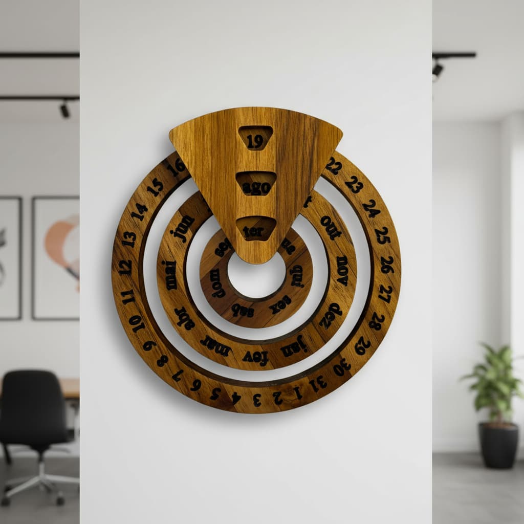 Calendário Permanente Decorativo Madeira Teca Decoração Rústica Calendário Perpétuo Data
