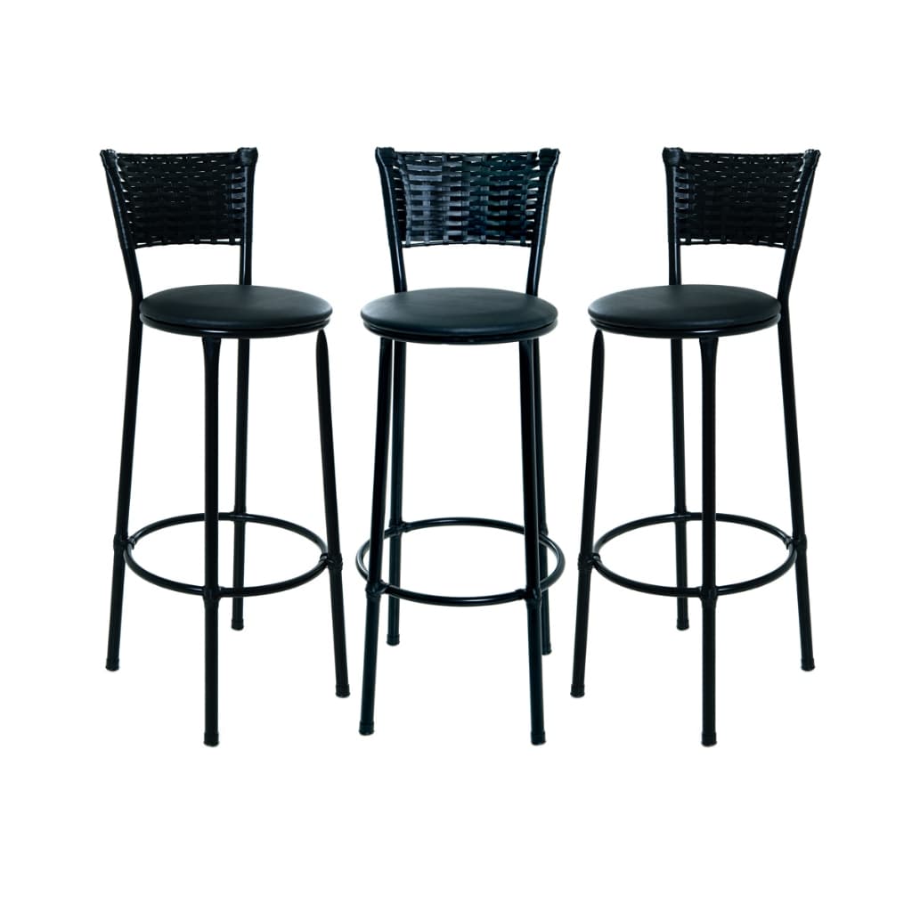 Kit 3 Banquetas PRETO De Banco Alto Fibra Junco