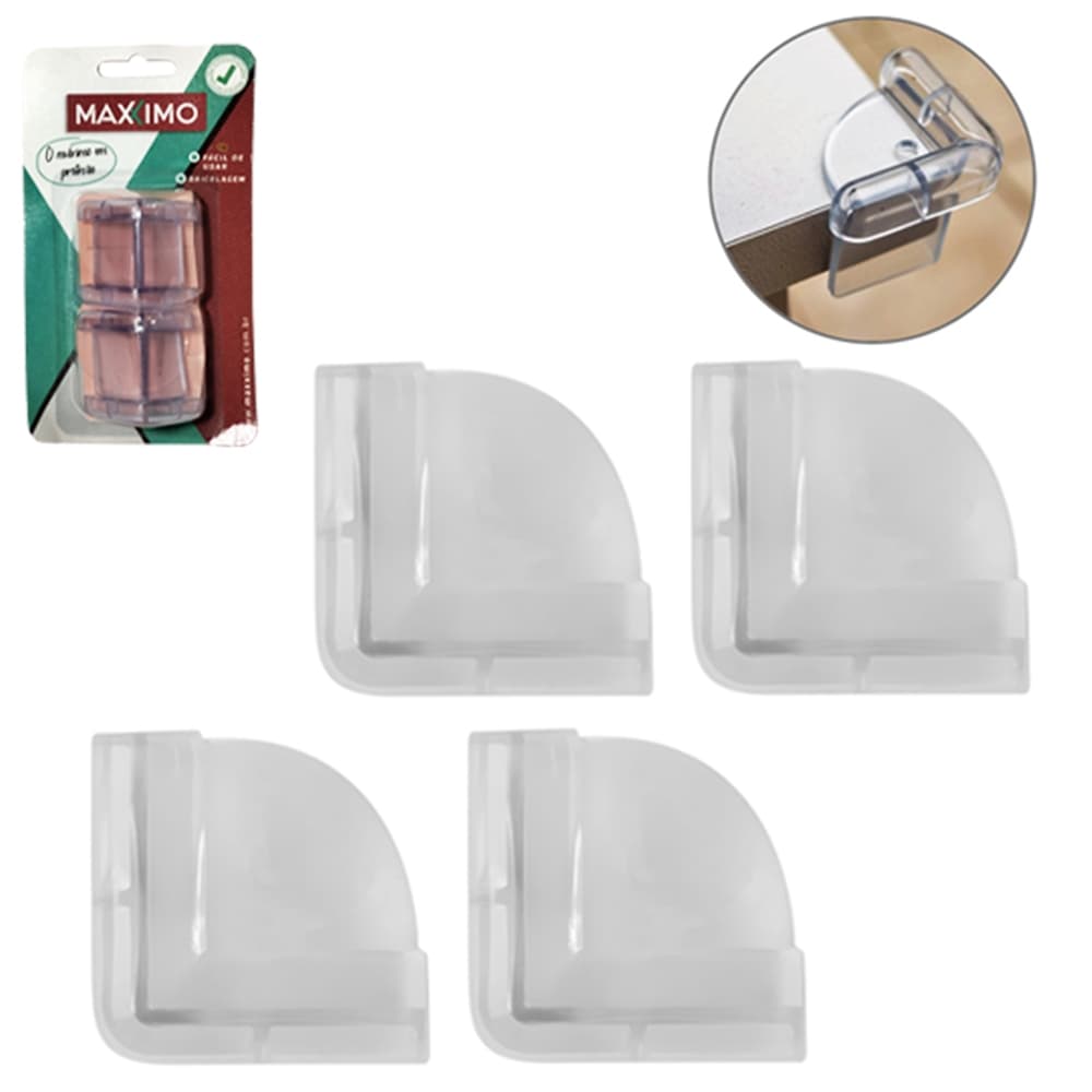PROTETOR DE PVC PARA QUINA DE MESA CANTO ALTO COM 4 PECAS 5X3,5CM NA CARTELA