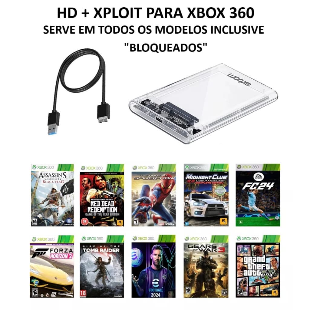 PEÇA A LISTA ANTES DE COMPRAR - HD EXTERNO 500GB + EXPLOIT COMPATÍVEL XBOX 360