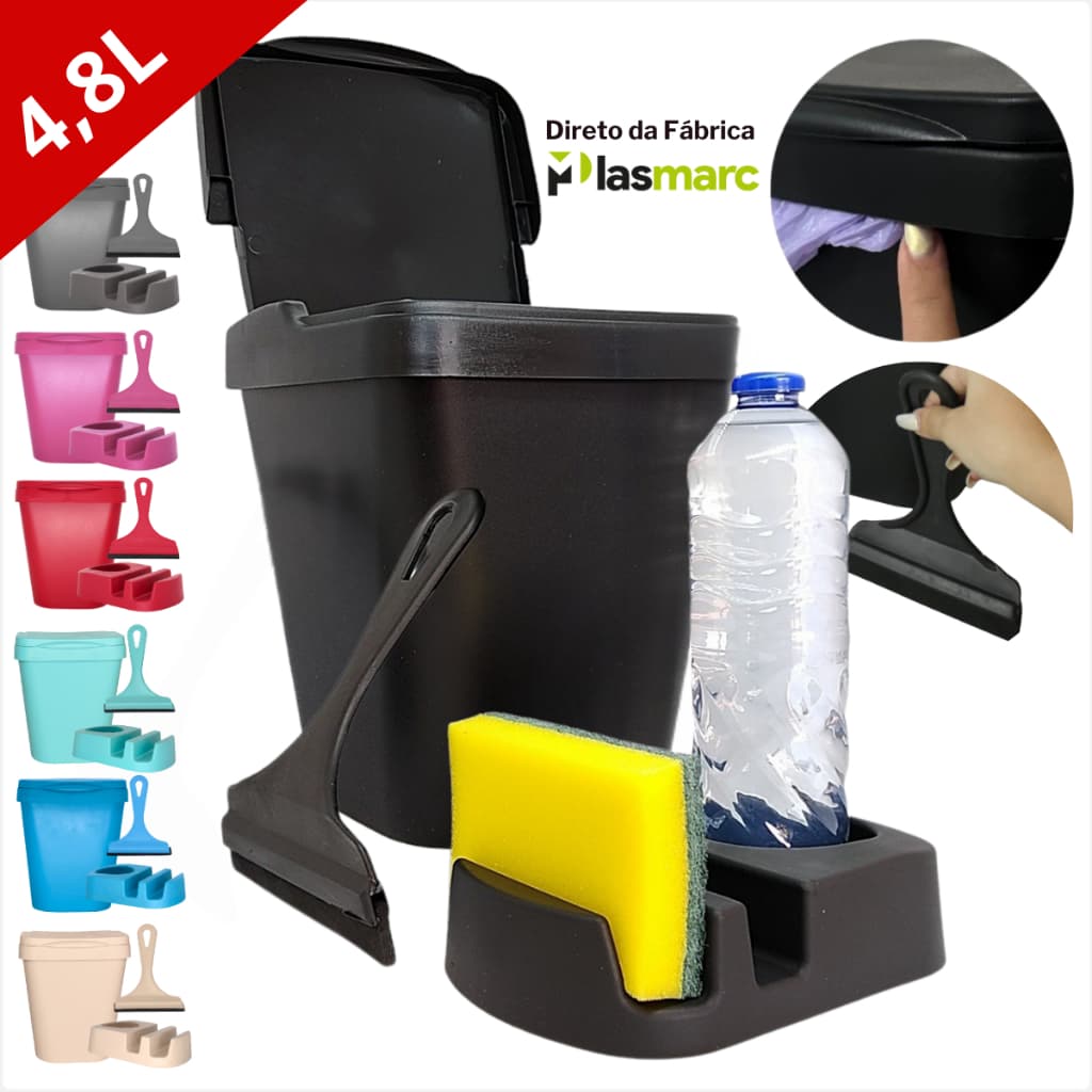 Conjunto Porta Detergente Rodo de Pia Lixeira Cozinha Area Gourmet Banheiro