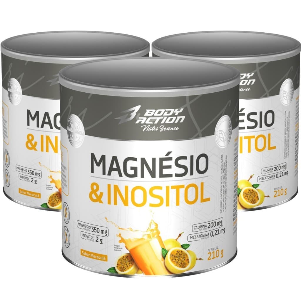 Kit 3x Magnésio e Inositol Taurina Melatonina 210g Bodyaction