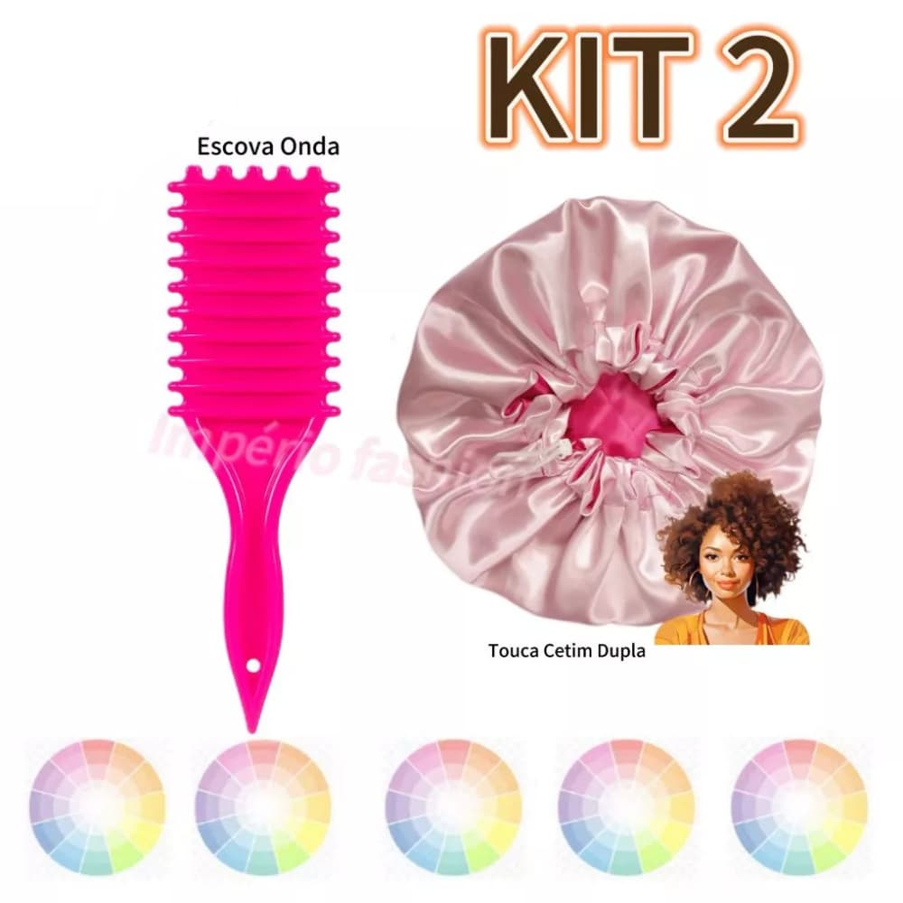 Kit 2 -Escova Onda +Touca Dupla Face de Cetim Cuidados com os Cabelos Imperio