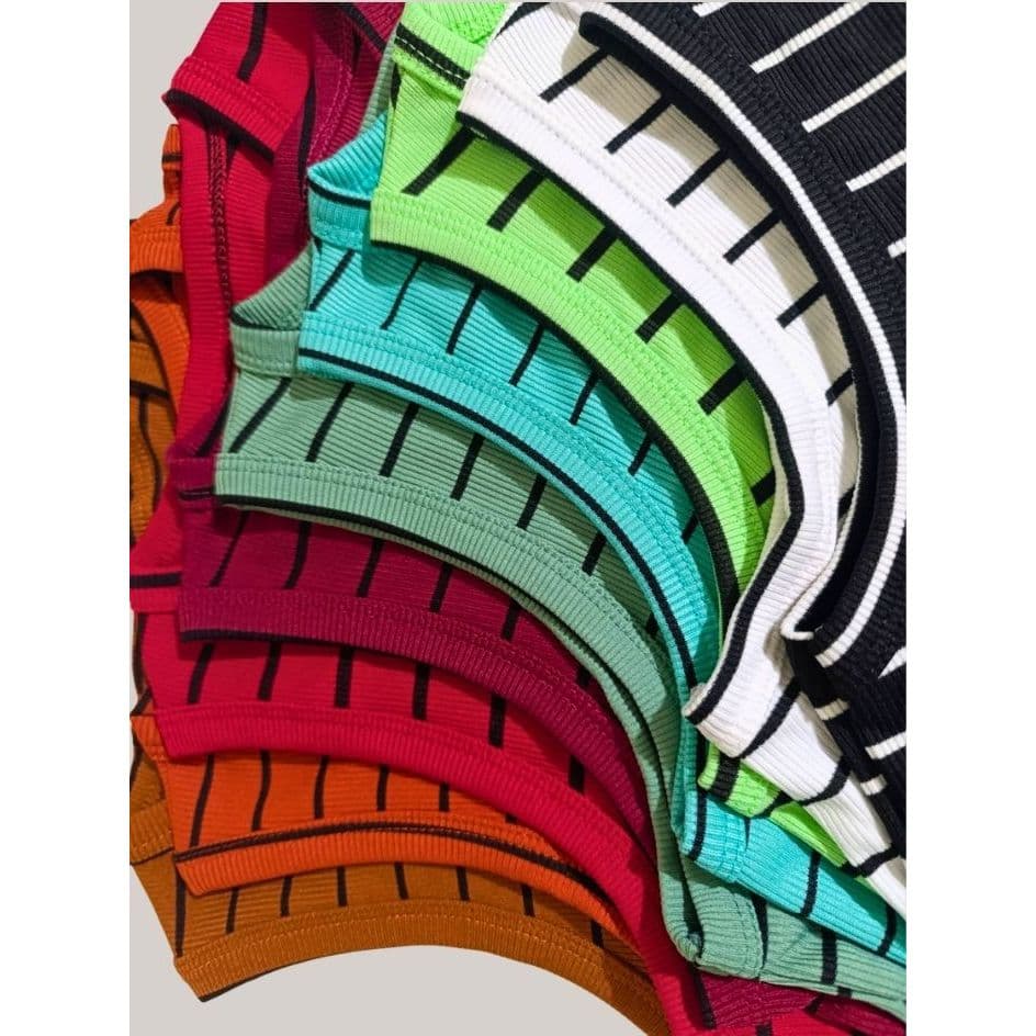 Regata Feminina Listrada Canelada Casual Confortável – Varias Cores P ao GG