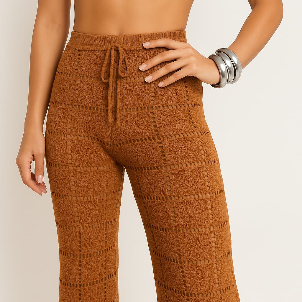 Calça Saída de Praia Tricot Crochê Tendência Moda Boho Chique | Saída de Praia Calça Pantalona
