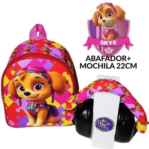 🎧 Kit Abafador de Ruídos Infantil Patrulha Canina Skye + Mochila 22cm | Proteção Auditiva Autismo Sensibilidade Sonora
