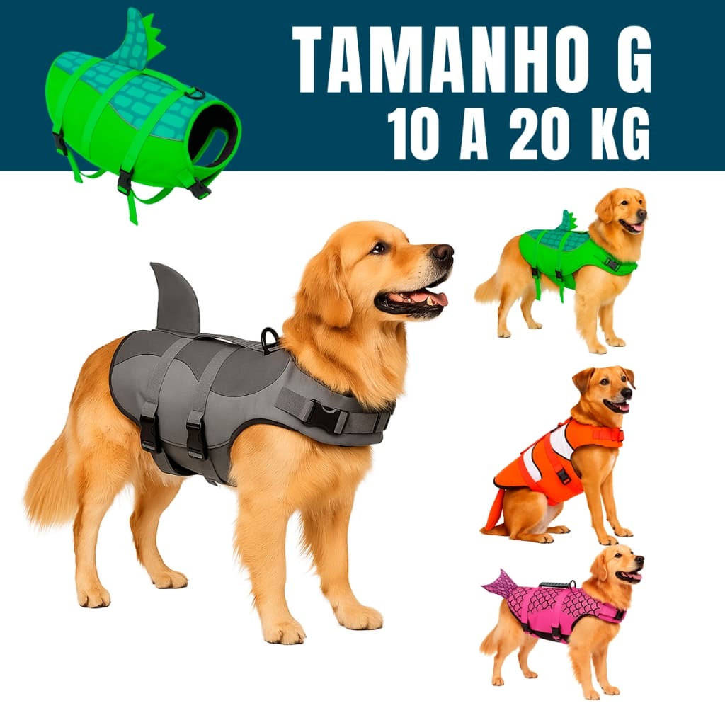 Colete Salva Vidas Pet Flutuante G 10 a 20Kg Cães Cachorros Médios Grandes Praia Piscina Água Mar