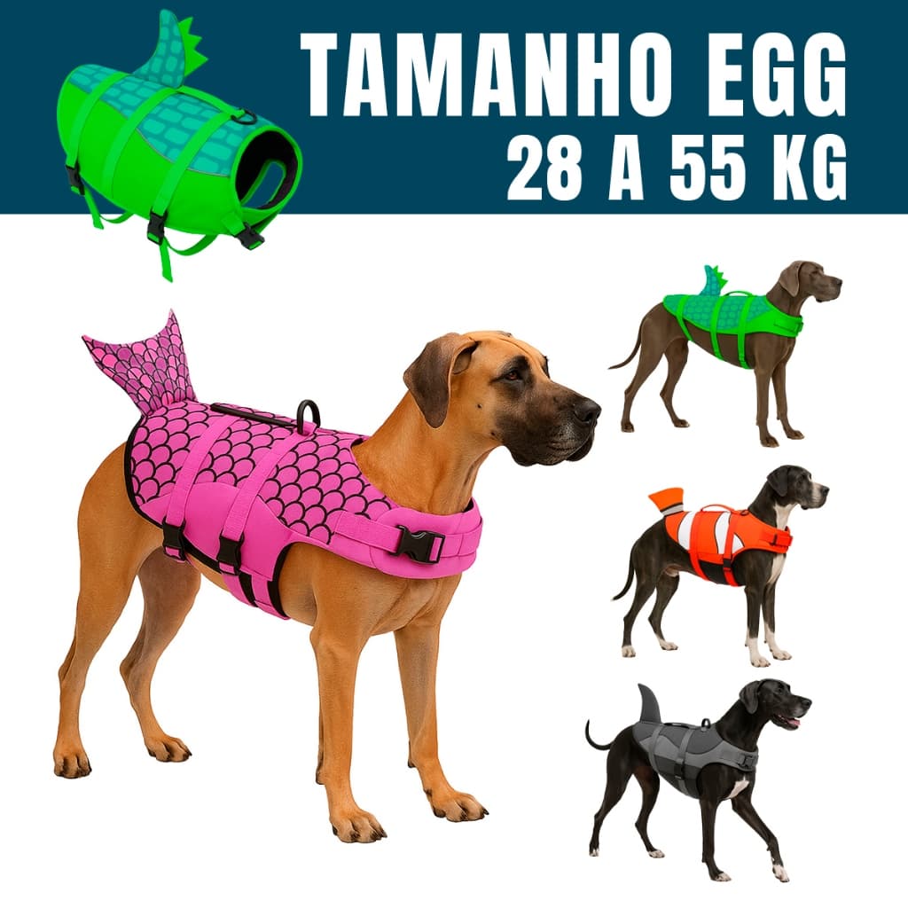 Colete Salva Vidas Pet Flutuante EGG 28 a 55 kg Cães Cachorros Grandes Praia Piscina Água Mar