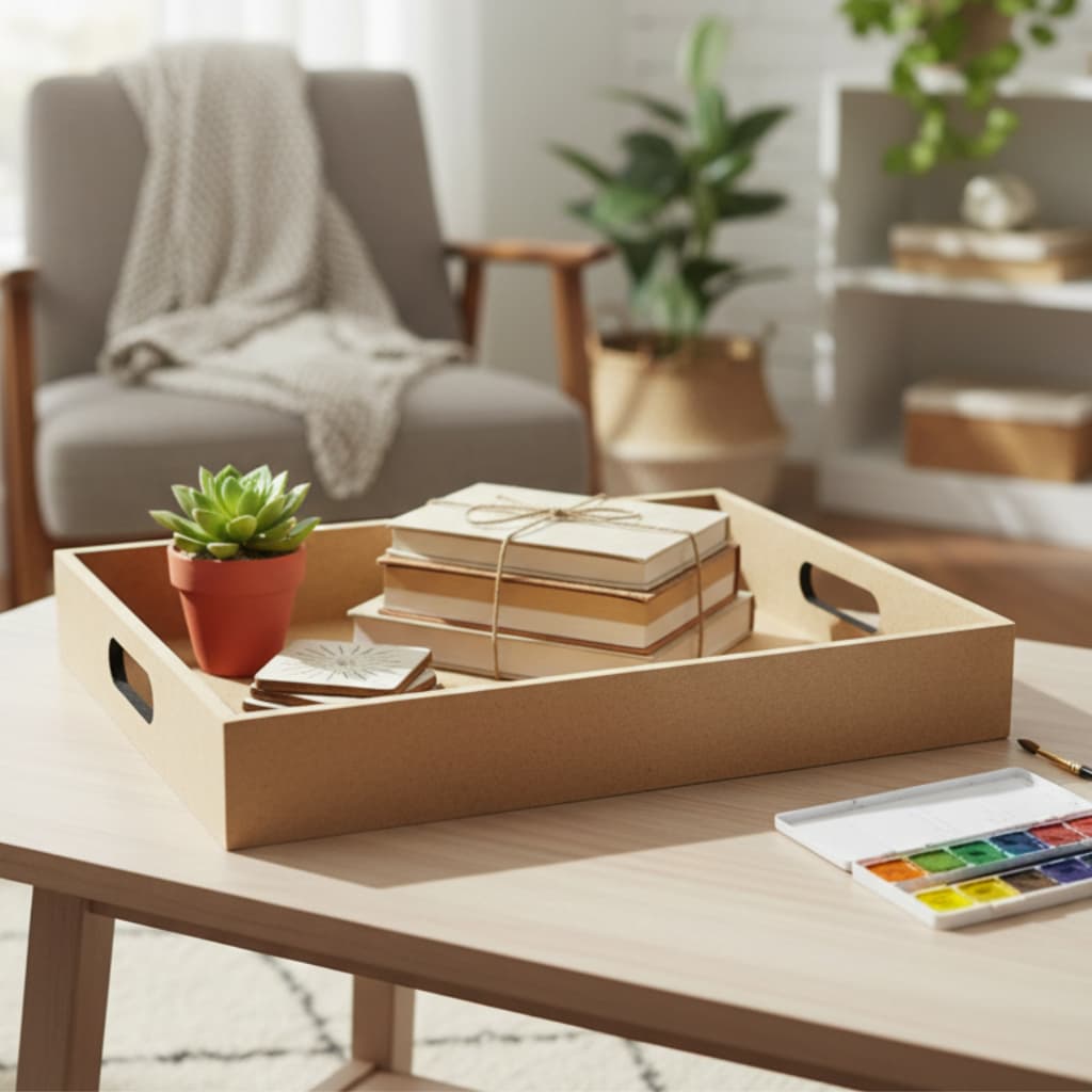 Bandeja Retangular MDF Cru Lisa com Alça para Artesanato Decoração Organizador Vários Tamanhos