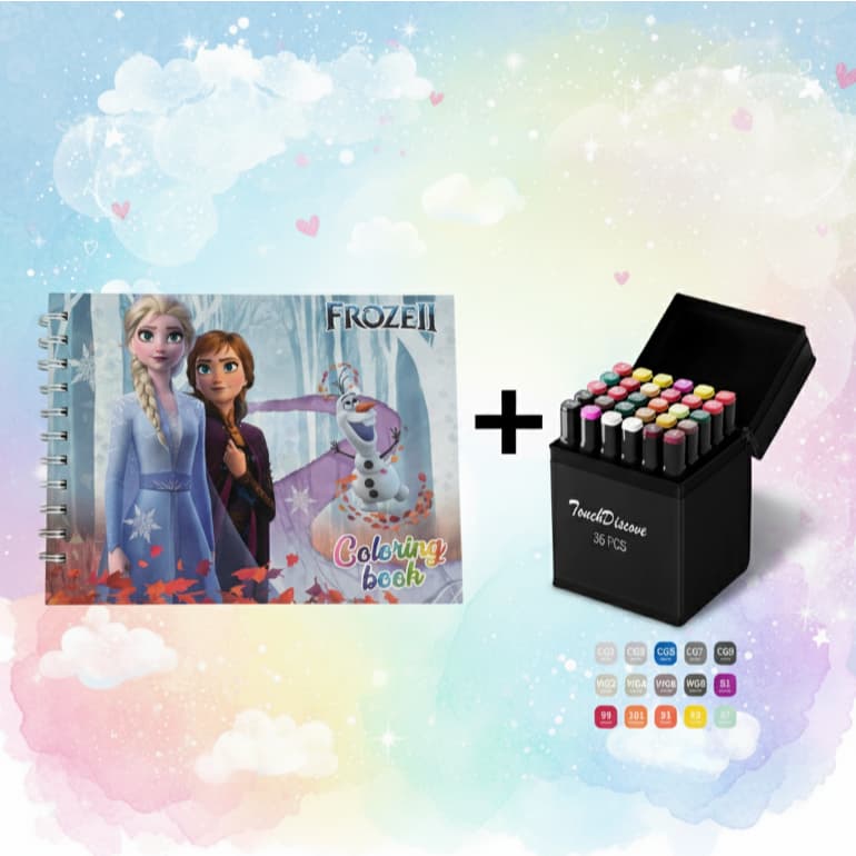 Livro de Colorir Infantil Froze II + Kit 36 Canetinhas | 50 Páginas A5 Capa Dura Brilhante