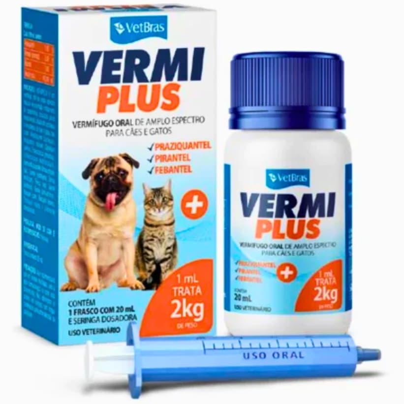 Vermi Plus Remédio de Verme 3 em 1 ( Praziquantel - Pirantel - Febantel ) 20ml Val: 02/27