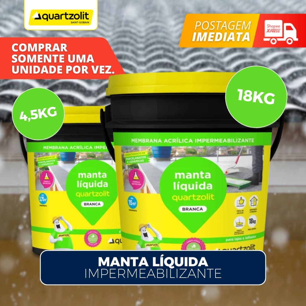 Borracha manta Liquida Quartzolit 18kg Impermeabiliza E Protege Branca Galão