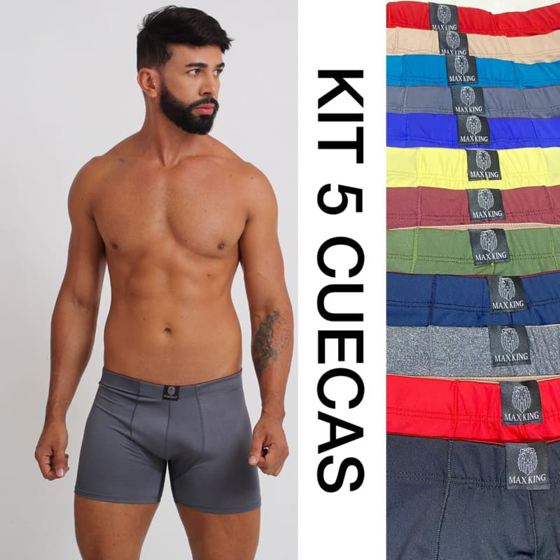 Kit 5 Cuecas Box Linha Premium Adulto Cuecas Boxer Microfibras