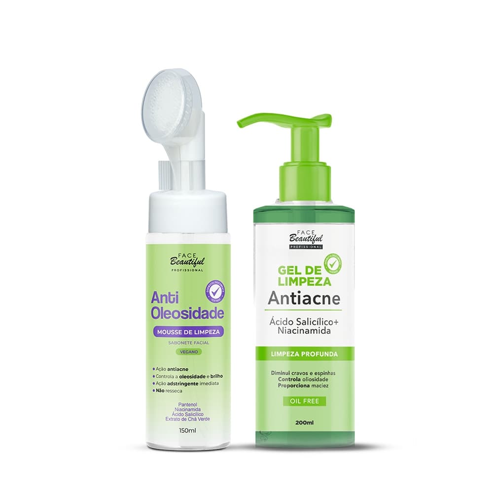 Kit Gel de Limpeza Antiacne Mousse Antioleosidade Face Beautiful