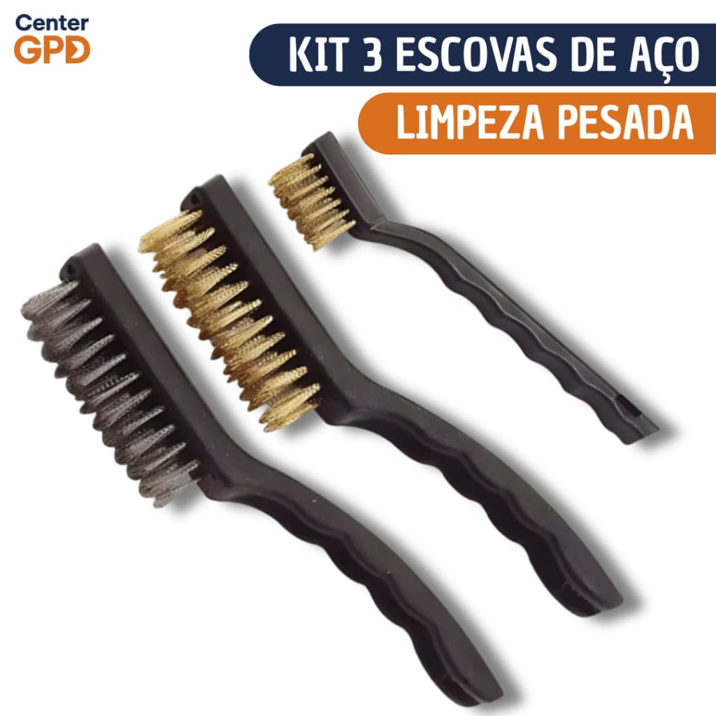Kit 3 Escovas Multiuso De Aço Limpeza Pesada Tira Ferrugem Utensilio Limpa Grelha