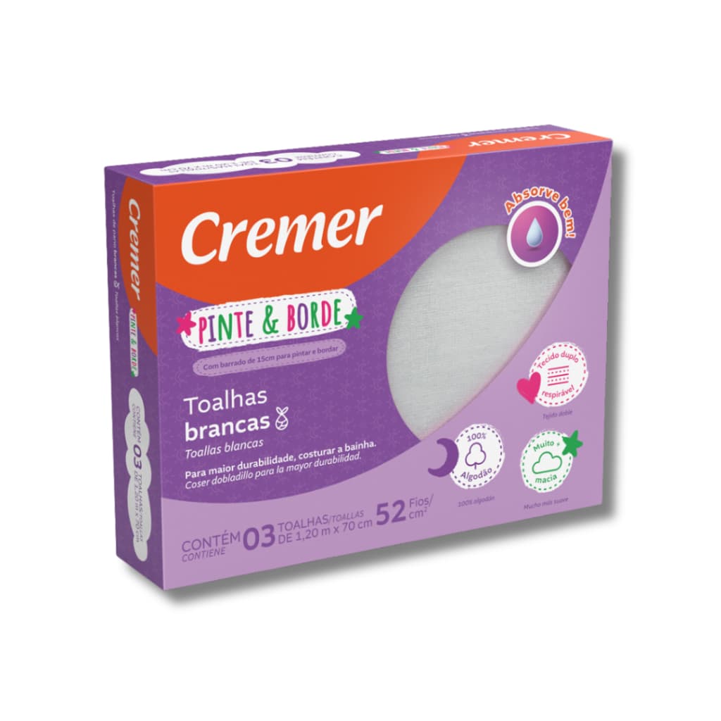 Toalha Branca Cremer Pinte E Borde 100 Algodao 1,20m X 70cm