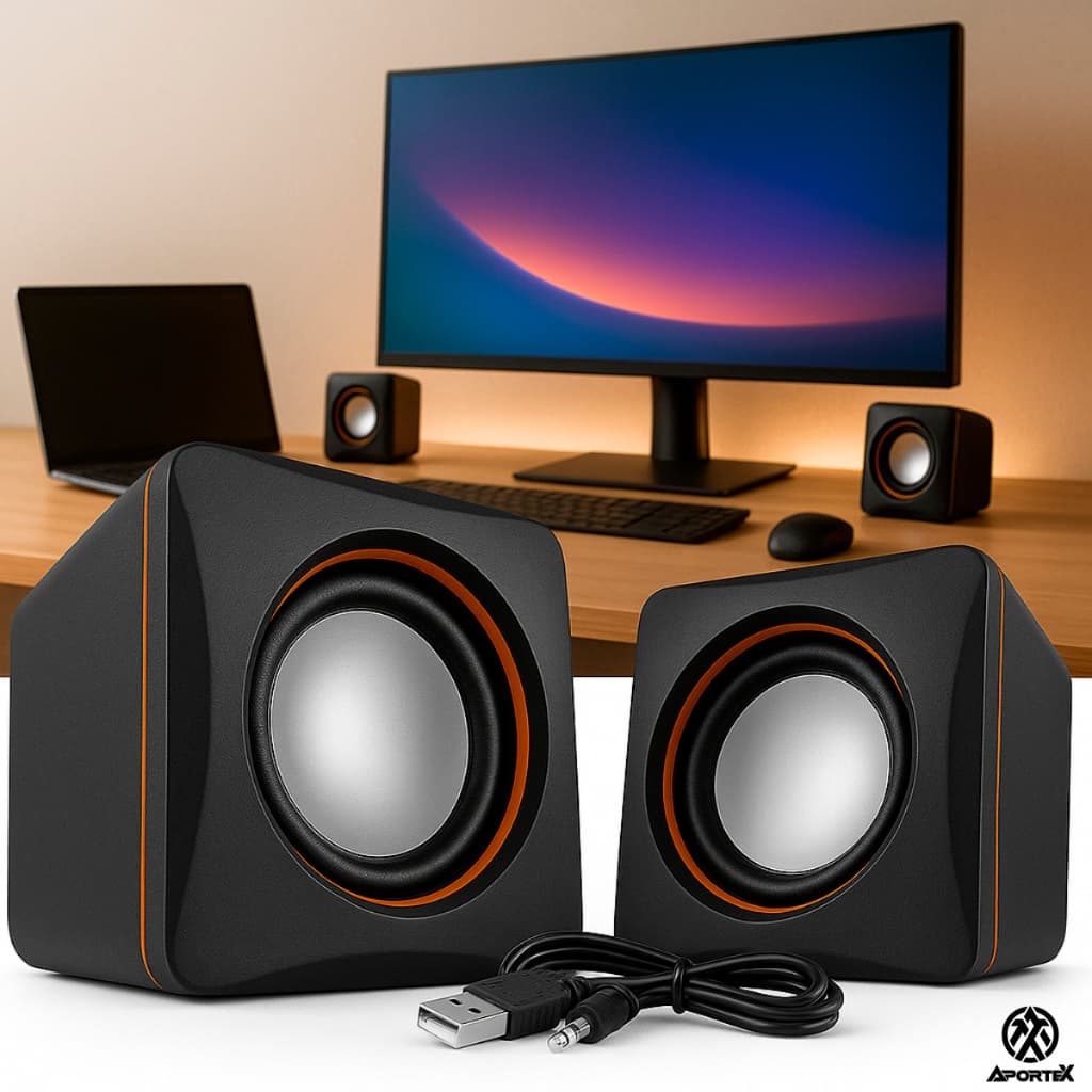 Caixa de Som Aportex Estéreo USB e P2 6W Potente Compacta para PC Notebook