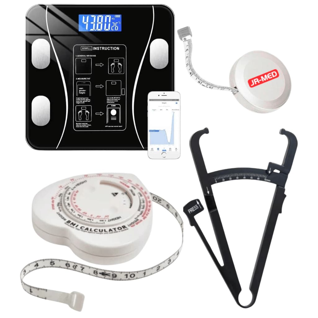 Kit Nutrição Com Adipômetro + Balança Bioimpedância + Trena Antropométrica