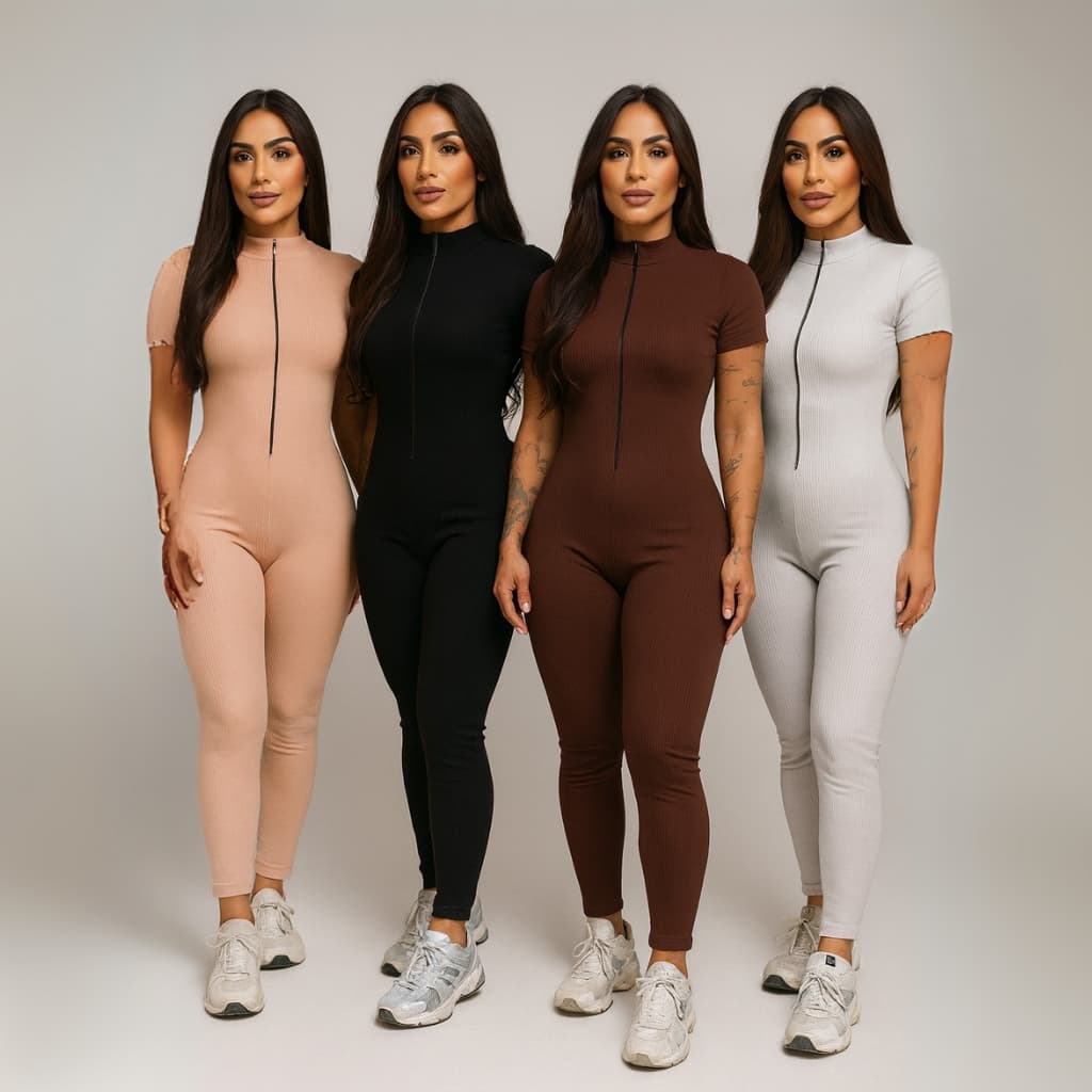 Macacão Ribana Manga Curta –Ajustado, Elegante,Academia e Ideal para o Verão