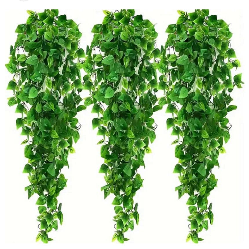 Arranjos Completos kit 3 Vasos Pretos de Plástico + 3 Pendentes de Folhagem Artificial