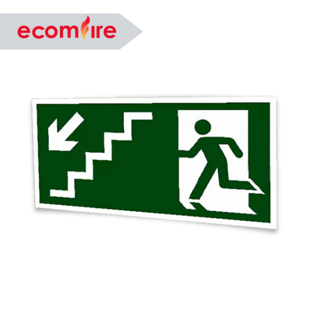 Placa de Sinalização de Emergência S9 Escada Desce Esquerda Rota de Fuga e Saída Fotoluminescente