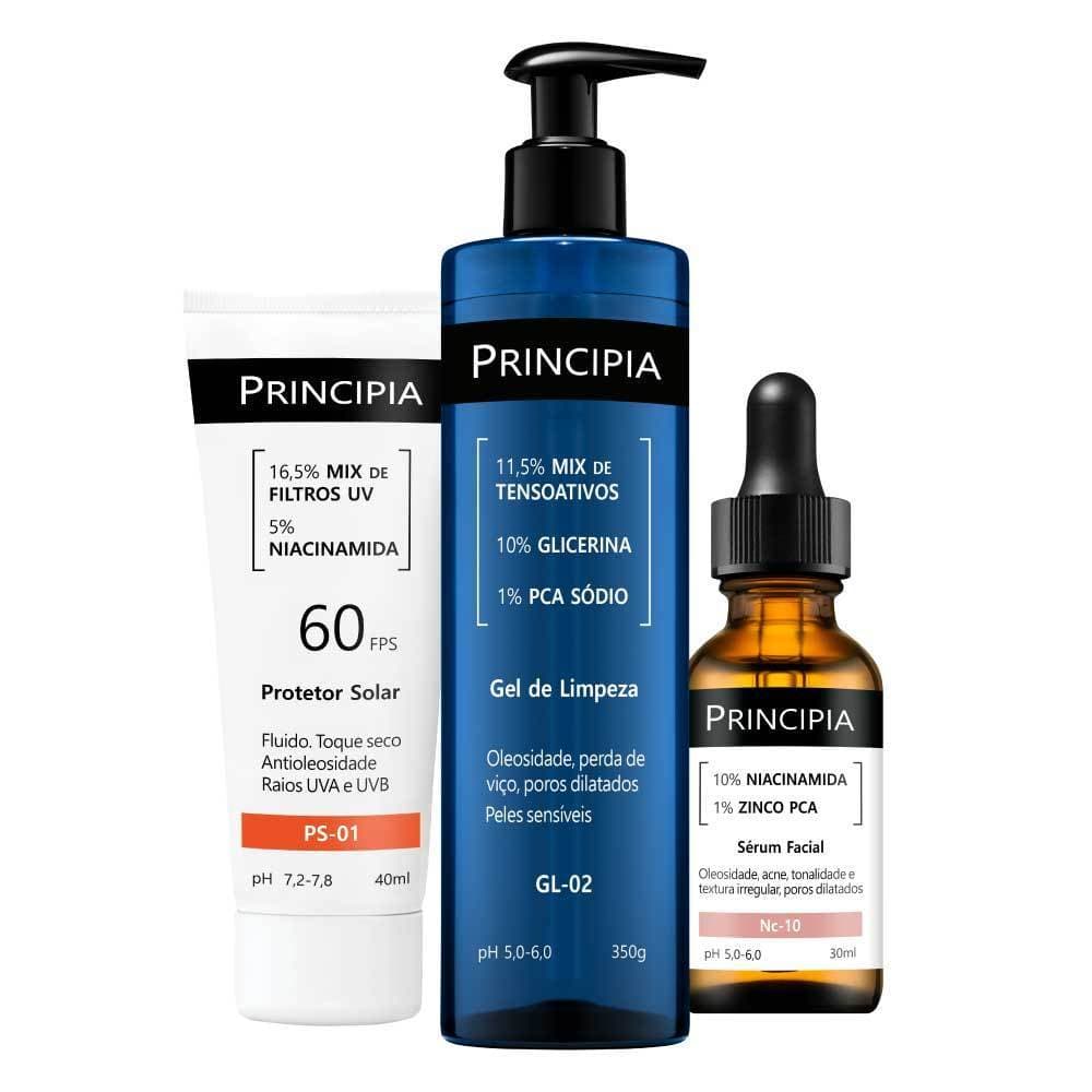 Principia Kit Trio Anti Oleosidade c/ Gel de Limpeza Gl-02 + Sérum Niacinamida + Protetor Solar PS-01 FPS60
