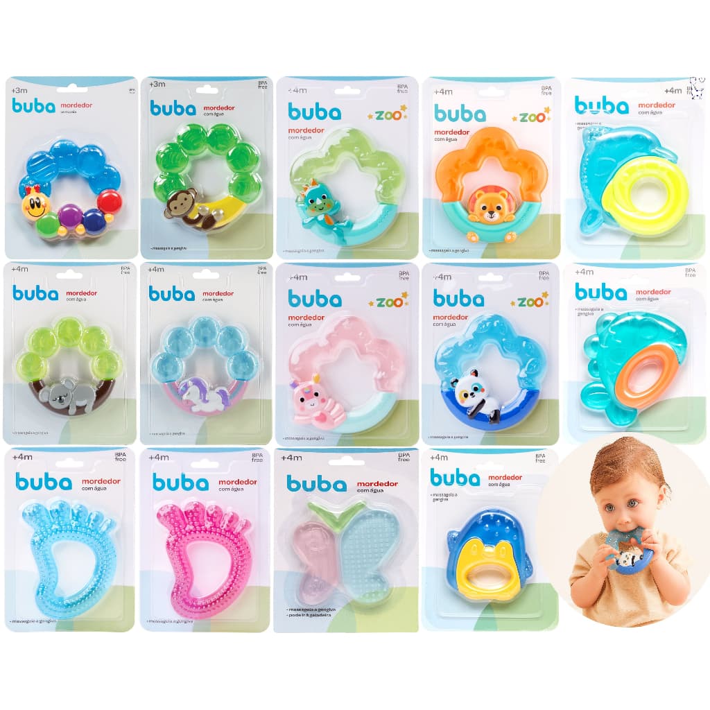 Mordedor de Água Gelado Buba Bebê Dentição Alívio Gengiva, Macio, Seguro e BPA Free