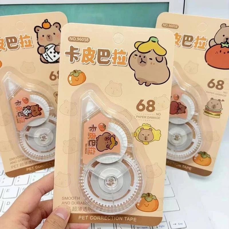 Fita Corretiva Capivara 30M x 5mm Correção Papelaria Fofa Divertida Material Escolar Correction Tape
