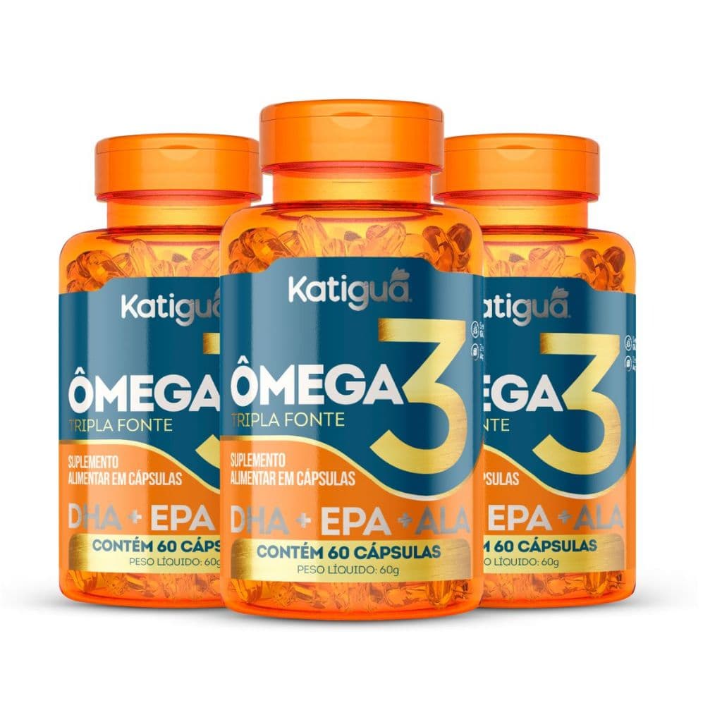 Kit com 1, 2 ou 3 Potes Omega 3 Tripla Fonte 1000mg Ômega 3 Original Natural 100% Puro 60Cápsulas
