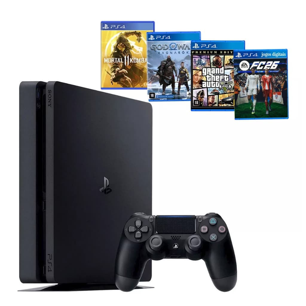 Sony Playstation 4 500gb Ps4 Slim + Ea Fc Fifa 26 + God Raganarok + Gta 5 + Mkt 11