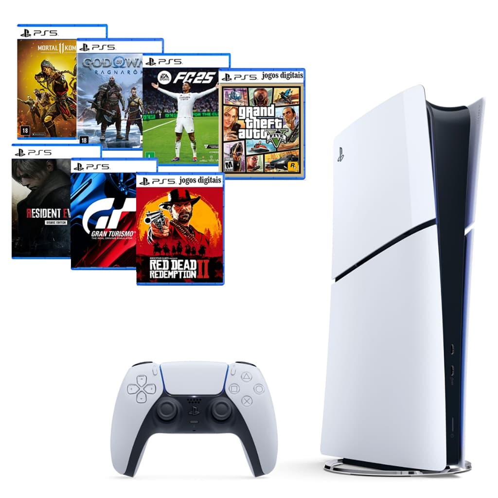 Console Sony Playstation 5 Slim Digital 1 Tera Novo Lacrado + 7 Jogos Ea Fc Fifa 25 + God Raganarok + Gta 5