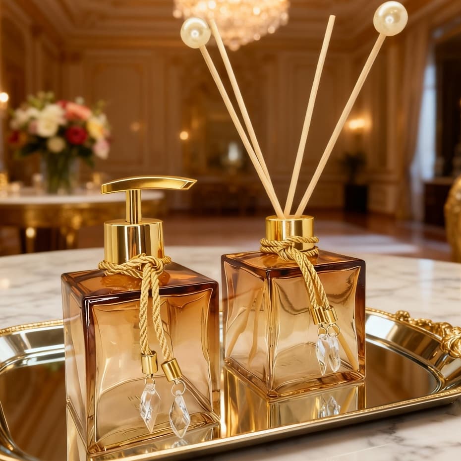 Kit Lavabo Vidro 250 ml Completo Luxo Com Bandeja Promoção Decorativo Ambar Banheiro Presente Chique