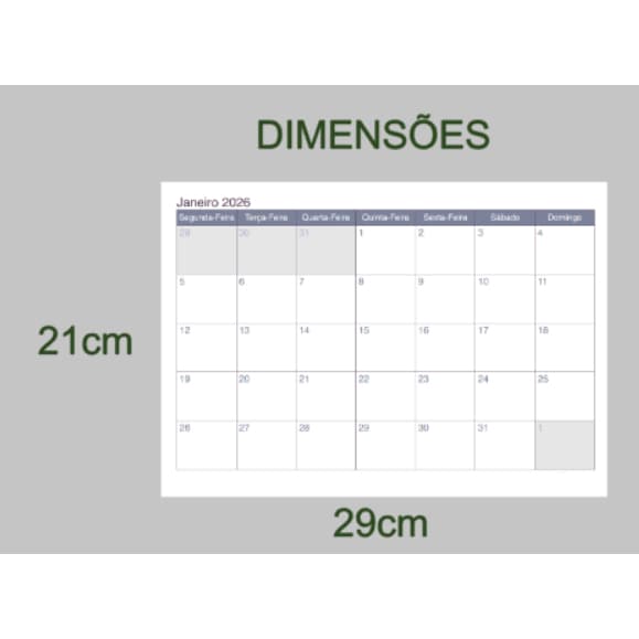 Calendário Mensal 2026 planner de mesa