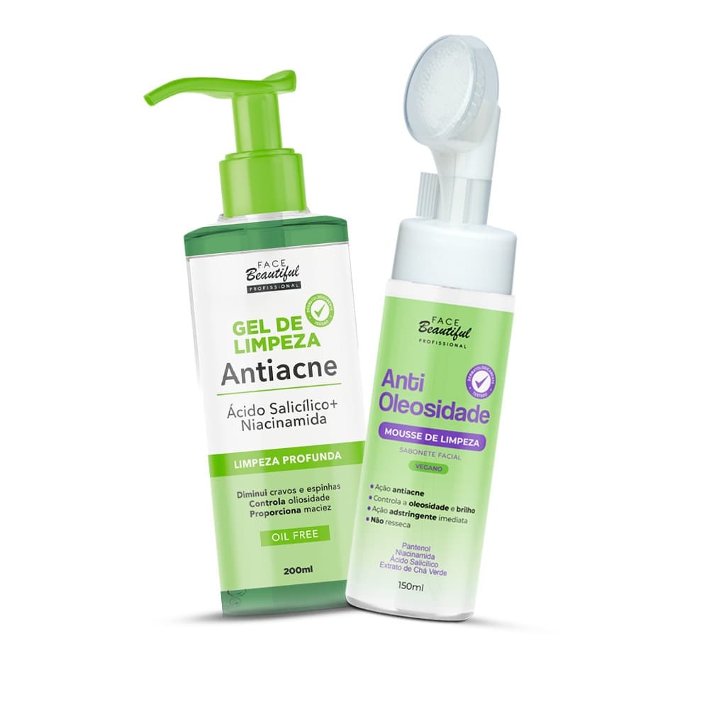 Kit limpeza profunda Gel de Limpeza antiacne Ácido salicíco Mousse Antioleosidade Face Beautiful