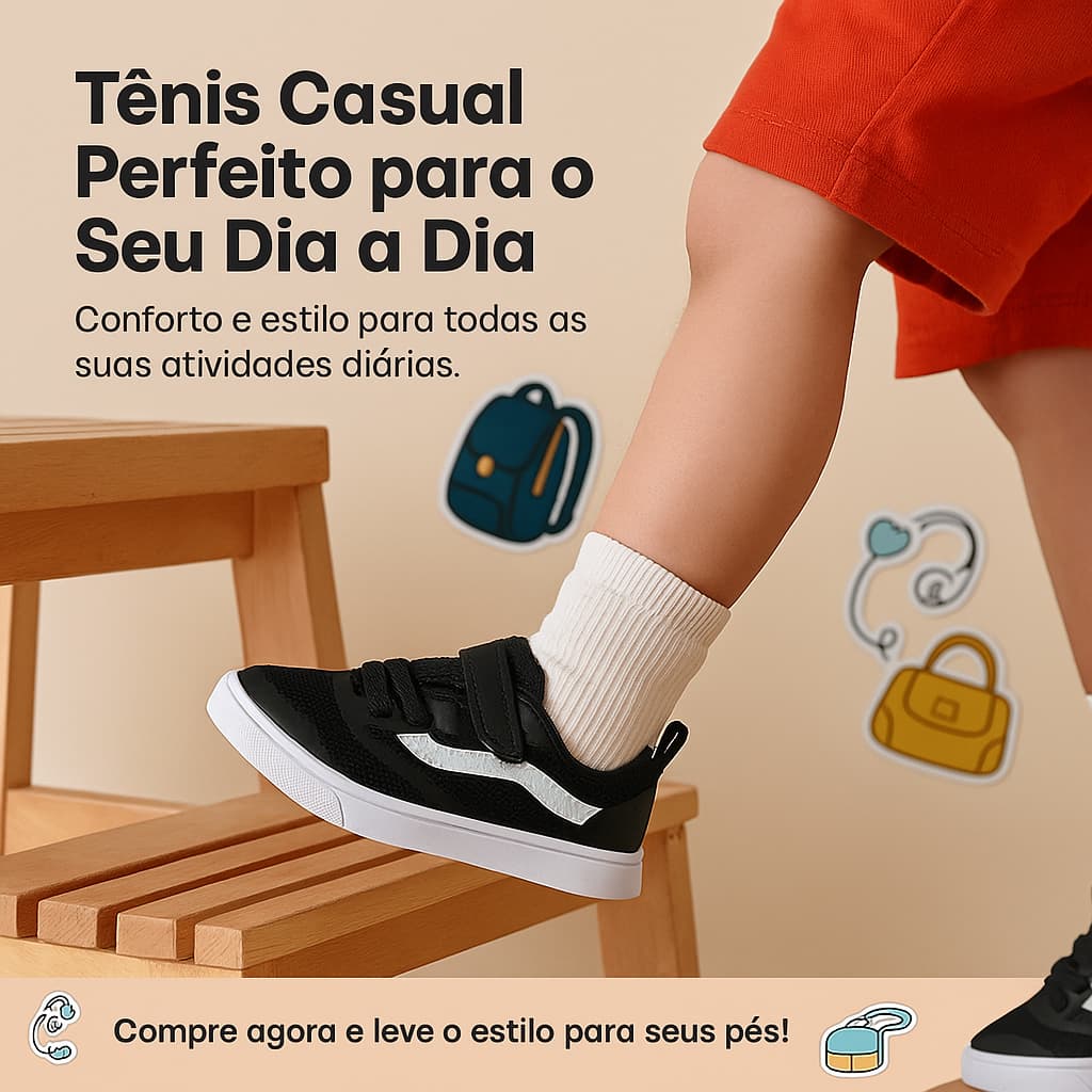 Tênis Escolar Preto Infantil Menino - Perfeito para o seu Dia a Dia - Leve 20 ao 33 Envio Rápido