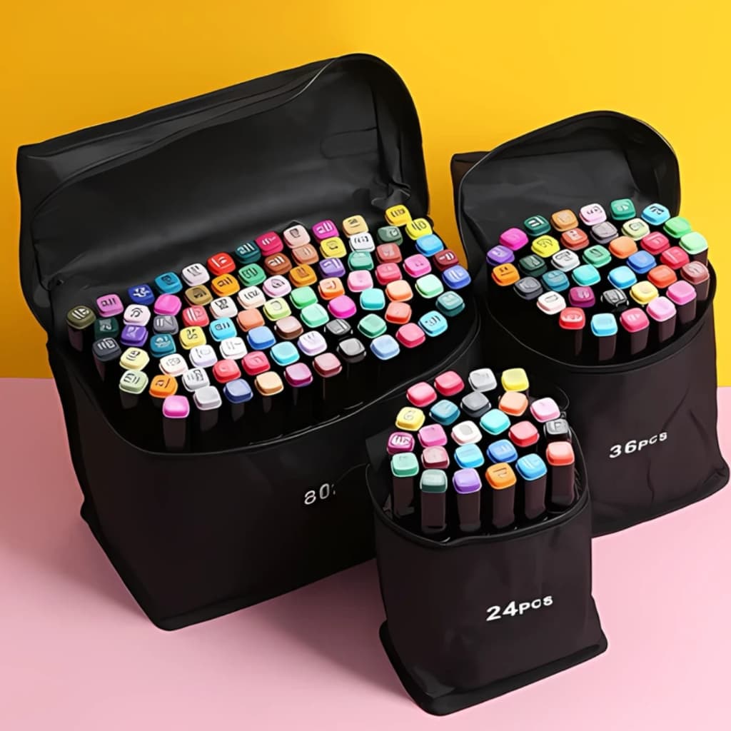 60/48/36/24 Conjunto Caneta Marcadores Ponta Dupla Estojo Cores Pintura Arte Material Escolar